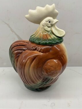 Vintage Ceramic Rooster Cookie Jar Retro Hen Canister Made in USA Pottery Large